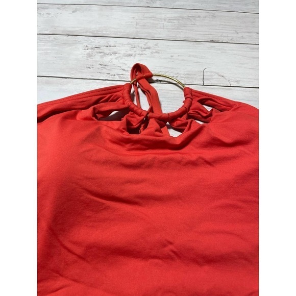 Vince Camuto Women's Logo Ring Cut Out Halter One Piece 8 Orange swimsuit boho - Picture 2 of 6